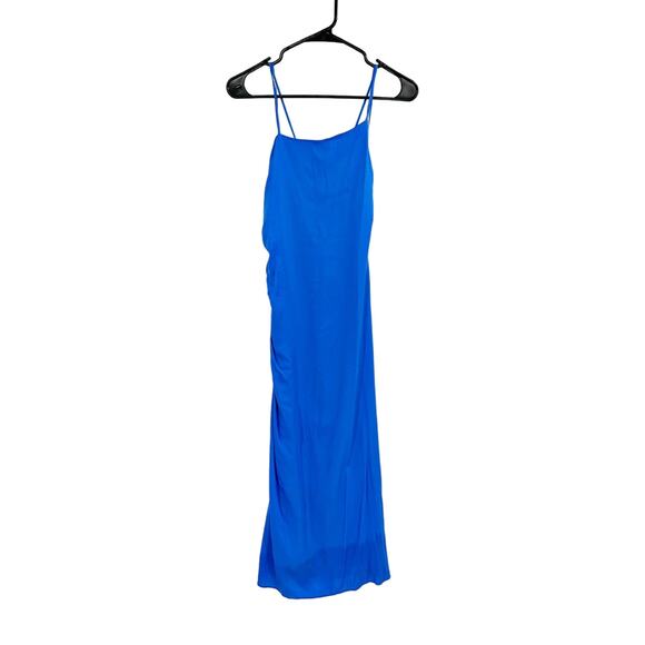 Milly Electra Blue Silk Satin Sleeveless Slip Midi Dress 2 - Picture 2 of 5